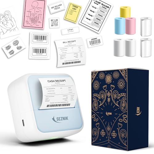Image of SEZNIK Mini Printer, Inkless, Bluetooth, Portable Printer, Compatible with Android, iOS Mobile. 1 Year Warranty (MiniX-Blue-Gift)