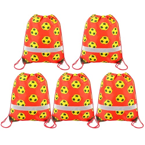 5 Pcs Red Drawstring Backpacks Bulk String Soccer Bags Reflective Cinch Sack Drawstring Bags for Gym Sport