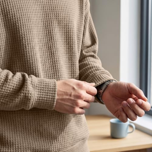 Mens Layered Comfort Waffle Shirt Long Sleeve V Neck Fake 2 Piece Shirts - image 6