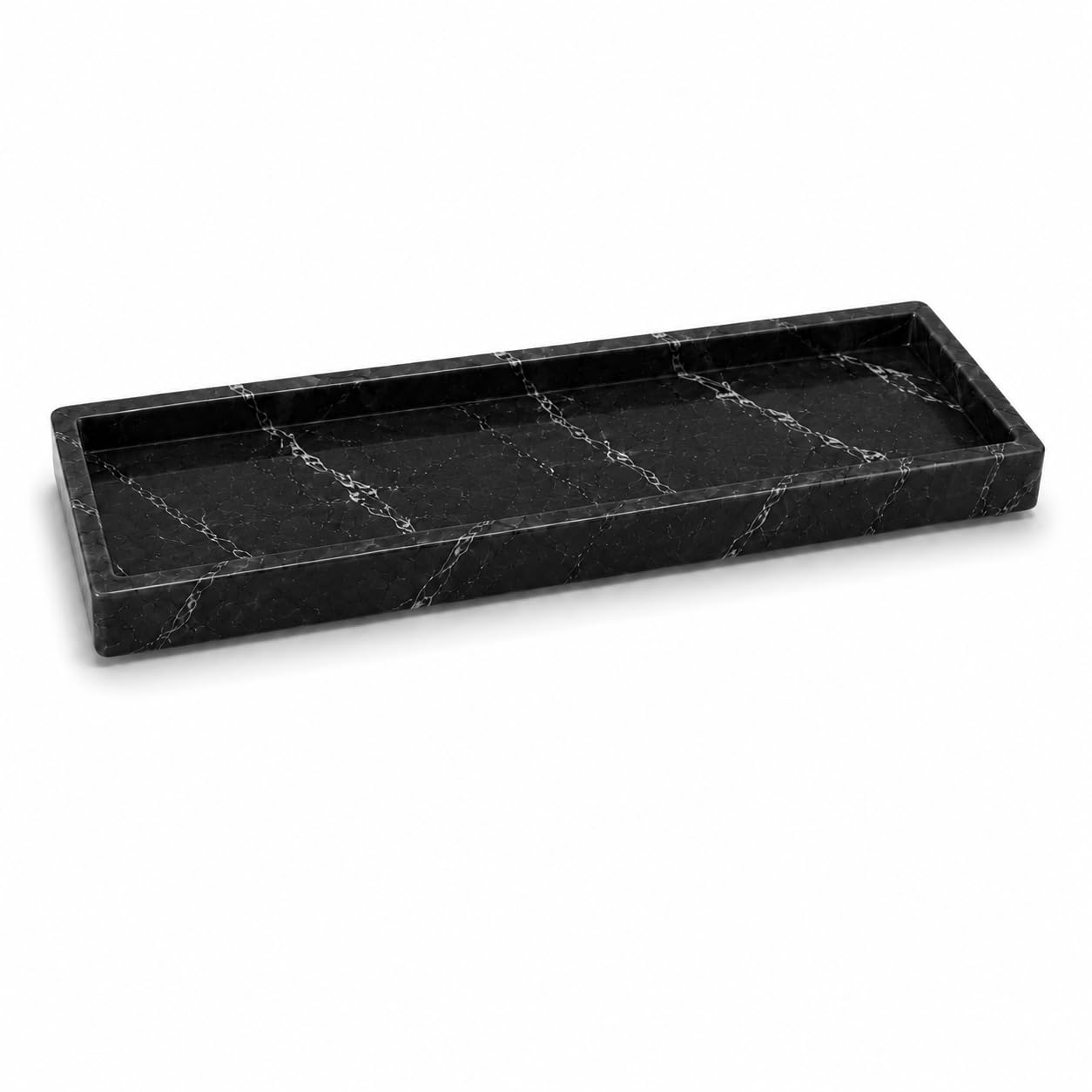 Flexible Silicone Marble Tray for Bathroom & Vanity Countertops - Rectangular Storage Organiser for Perfumes, Cosmetics, Jewellery, Soap and Dressing Table Accessories, Modern Non-Slip Desk