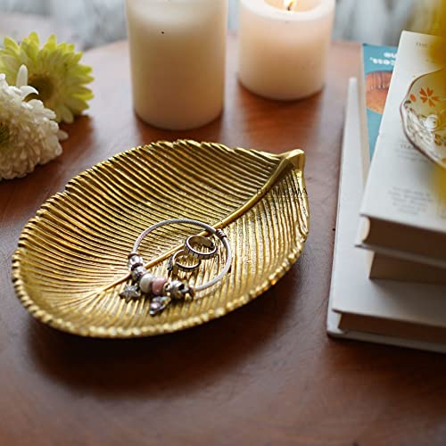 Image of Behoma Metal Leaf Shape Tray for Home Decor | Perfect for Mandap, Haldi, Mehendi & Reception Center Table Decoration | Special Navratri Decoratives Golden, Small Size (Only Tray Included)