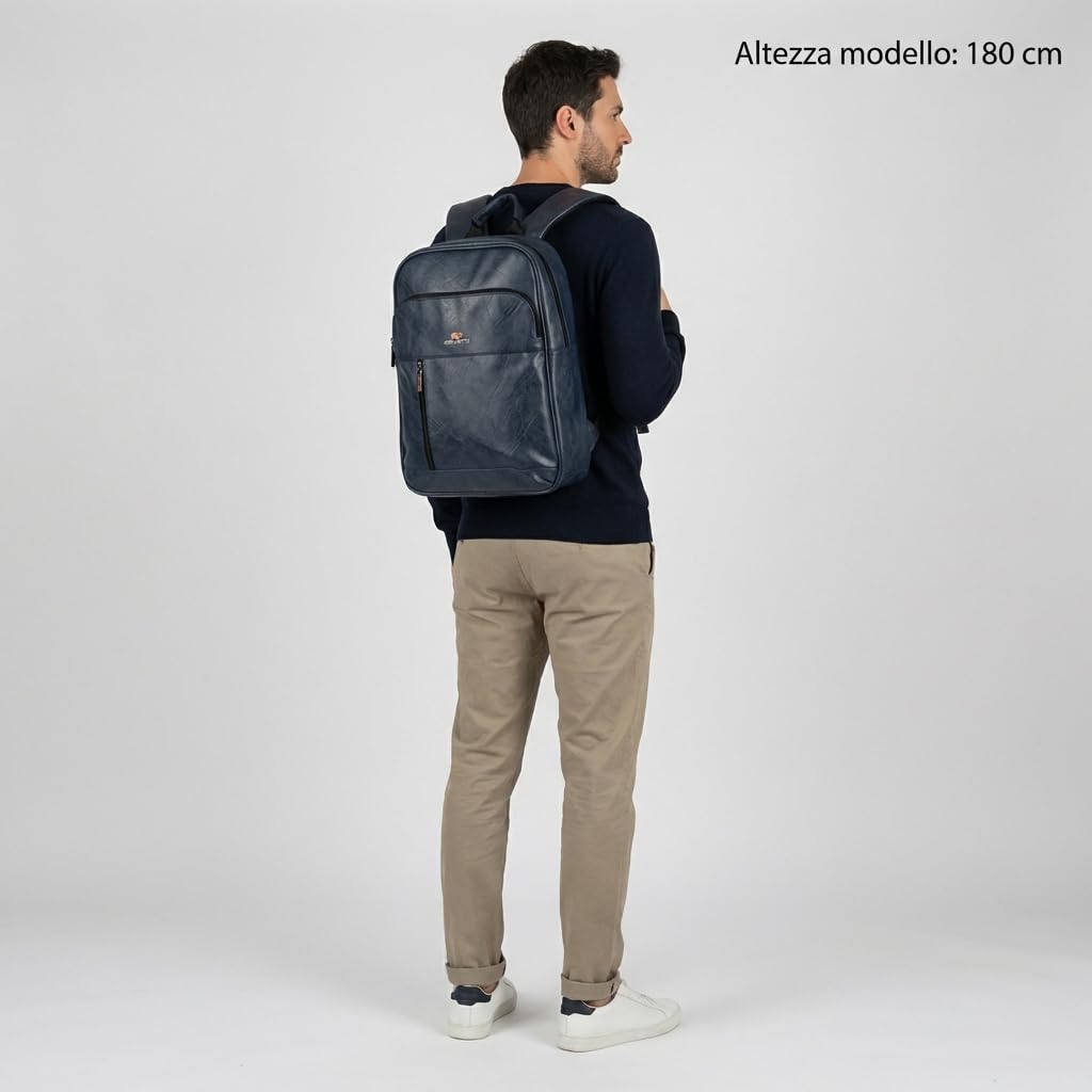 No Limits Zaino Porta PC/Laptop Uomo e Donna in PU, Impermeabile con Fodera Arancione, Ideale per Ufficio, Università e Viaggio, Blu