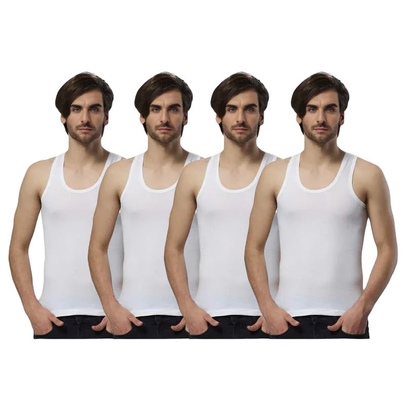 Image of INNERO Men's White Vest Combed Cotton Sando Round Neck Undershirt Sleeveless Baniyan