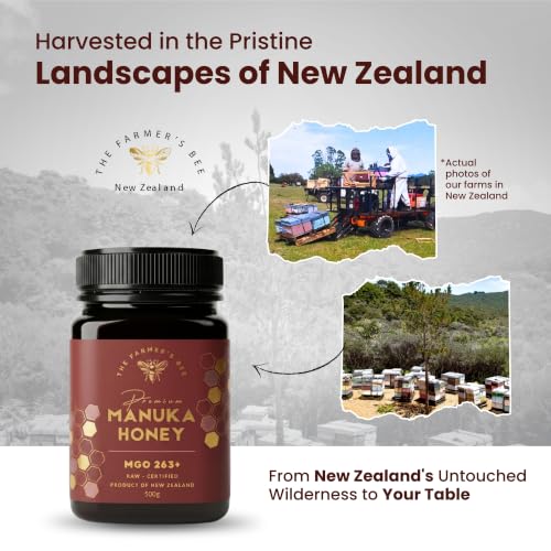 Image of THE FARMER'S BEE New Zealand Manuka Honey MGO 263+ (10+) | Monofloral Raw Honey | MGO Tested | Premium Imported Honey | Digestive Irritation Relief & Higher Antibacterial Strength | 500g