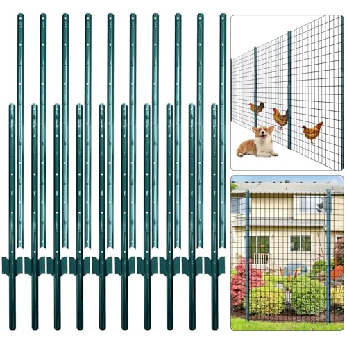 Thealyn Fence Posts 6 FT / 182 CM, Pack of 10 - for 5 FT Wire Fence Mesh, Metal Post with U-Channel, Steel Poles U Post for Garden Wire Mesh Poles for Chicken Wire Mesh