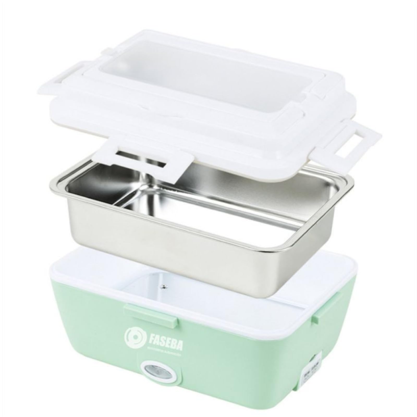 FASEBA Fiambrera Electrica para camión o coche Portátil 40W con capacidad de 1,8 L - 12/24 V, recipiente hermetico bandeja y cubiertos de acero inoxidable, cable de 80 cm. (Verde)