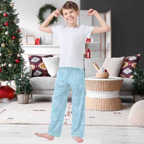 Boy's Pants White Scallop Shells Blue Jogger Pants Elastic Waist Long Bottoms Trousers with Pockets 6-14 Years2