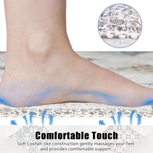 Image of Square Shower Mat Non Slip: 31x31 Inch Extra Large Shower Floor Mat with Drain Hole in Middle - Soft PVC Loofah Bath Mat for Shower - Anti Slip Shower Stall Mat for Elderly and Kids