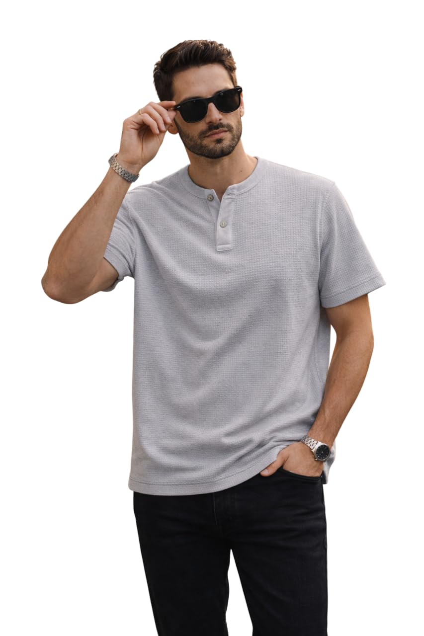 rodzen Men's Polycotton Half Sleeve Henley Neck Solid T-Shirt-picture-31