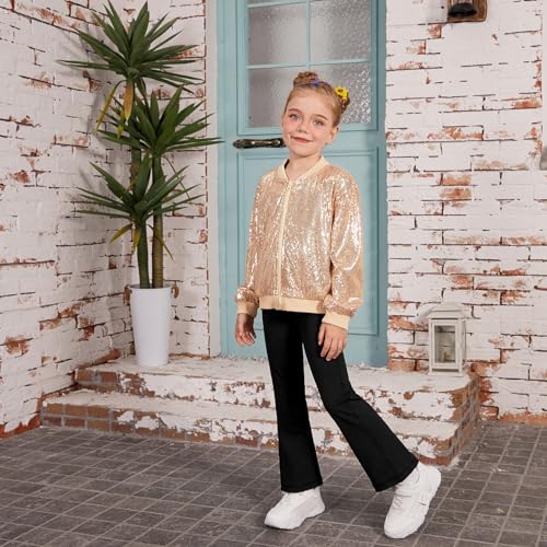 Mirawise Girls Sequin Jacket Kids Bomber Long Sleeve Zip Up Sparkle Clothes Dance Outfit with Pockets 6-13Y2