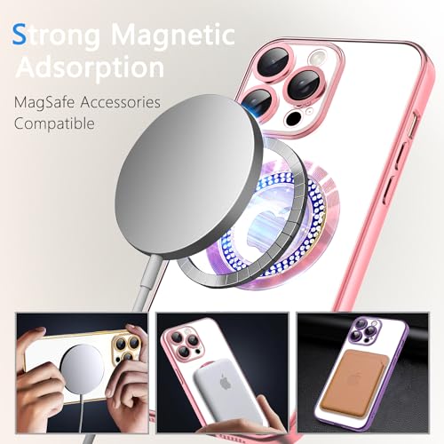 Image of Misscase for iPhone 14 Pro Max Magnetic Glitter Case Compatible with MagSafe,Full Protection Slim Shockproof Anti-Scratch Case with Camera Lens Protector Logo View Dust-Proof Net for Women Pink