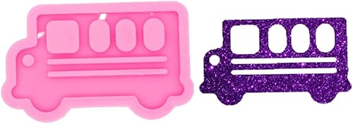 Llavero de silicona con forma de autobús escolar, molde de silicona con agujero para bricolaje, molde de fondant, colgante de etiqueta de equipaje,