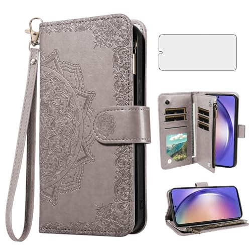 Étui Samsung Galaxy A54 5G Asuwish avec porte-cartes fleur et verre trempé