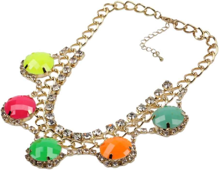 Colorful Round Pendant Necklace for Women Gold Color Chain Glass Crystal Rhinestone Bead Statement Ladies Metal Alloy Jewelry - Image 4