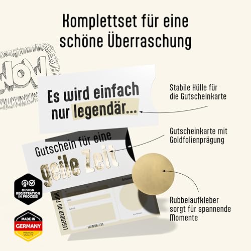 Creatastic - Geile Zeit Gutschein zum selber ausfüllen, Karte mit Golddruck, Schuber und Rubbelaufkleber, beste Freundin Geschenke Idee, bester Freund Geschenk, Gutschein Geburtstag, Geburtstagskarte