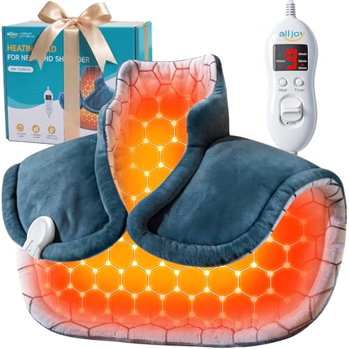Image of ALLJOY Graphene-Infused Heating Pad for Neck and Shoulders and Back | 1Mins Instant Heat, Weighted Neck Heating Pad for Neck Pain with 9 Heat 4 Timers, Birthday Gifts for Men Women Snug-Fit