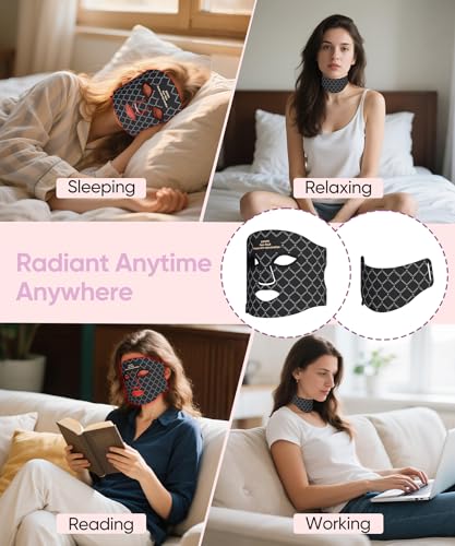 Image of EVFOFO 7-Color LED Red Light Mask, Face & Neck, 630nm & 850nm NIR, Cordless | Red Light Mask for Face and Neck, all face shapes, smooths fine lines, soft silicone, cordless USB-C for Home, Work&Rest