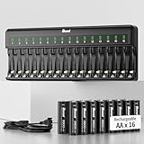 Bonai Rechargeable AA Batteries with Charger, 2800mAh High Capacity Pre-Charged Low Self-Discharge Leak Proof Double A Battery (16 Pack) & Smart Battery Charger with American AC Plug (16 Bay)
