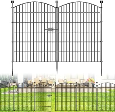 10 Panels No Dig Decorative Garden Fence with Gate - 40 in (H) x 23.6 ft (L), Dog Fence Outdoor for Yard, Rustproof Metal Animal Barrier Ground Stakes Fencing for Garden, Patio, Flower Bed