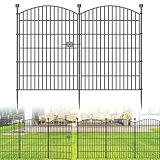 10 Panels Dekorative Gartenzaun Keine Grabenarbeit mit Tür – 102 cm (H) x 7,2 m (L), Hundezaun für Außenbereich im Garten, rostfreie Tierbarriere mit Bodenankern für Garten, Terrasse, Blumenbeet