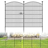 10 Panels No Dig Decorative Garden Fence with Gate - 40 in (H) x 23.6 ft (L), Dog Fence Outdoor for Yard, Rustproof Metal Animal Barrier Ground Stakes Fencing for Garden, Patio, Flower Bed