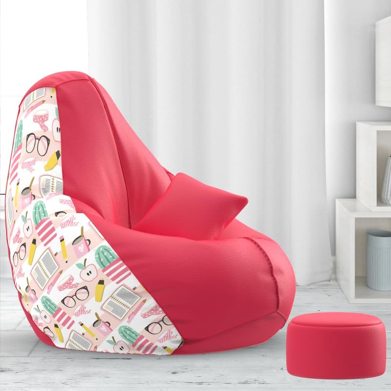 Biggie Bean Bag Chair Cover 4XL Evergreen Classics Bean Bag-Loud Prints-Soft Landings-Styled with Free Cushion & Footrest (Matching Color : Printed Study Time - H - Pink White)-image-48