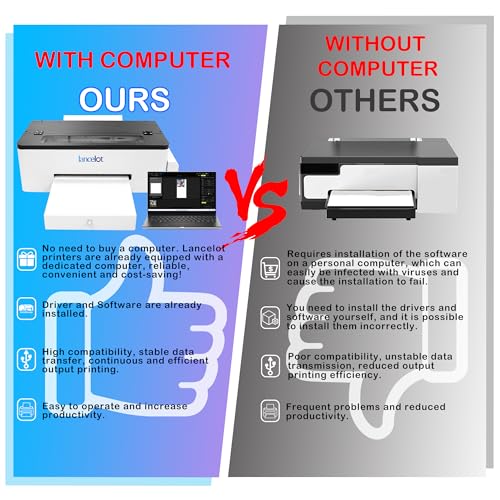 Lancelot Home Printers A3 L1800 DTF Printer,T Shirt Maker Machine with Roll Feeder,DTF Computer,White Ink Circulation,Fabric Transfer Printer for Small Business(Printer+Software+Computer+Consumables)
