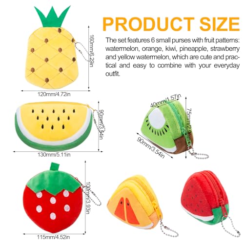 Sxutop 6 Stück Plüsch Münzbeutel Münzgeldbörse in Obstform Kleine Wassermelone Geldbörse Damen Kawaii Plüsch Portemonnaie Coin Purse Mädchen Mini Tasche Kinder für Kleingeld Kopfhörer Schlüssel