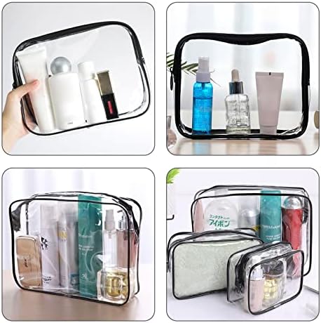 TSHAOUN 3 Pcs Clear Toiletries Bag, Clear Makeup Bags Set, Waterproof Toiletry Travel Bag, PVC Zippered Toiletry Carry Pouch, Makeup Organizer Case, Wash Bag Kit for Vacation, Bathroom and Organizing