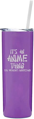 Vaso alto delgado de 20 onzas de acero inoxidable aislado al vacío taza de viaje con popote It's An Anime Thing (morado)