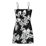 ZAFUL Women's Dragon Print Oriental Spaghetti Strap Bodycon Mini Dress (A-Black, M)