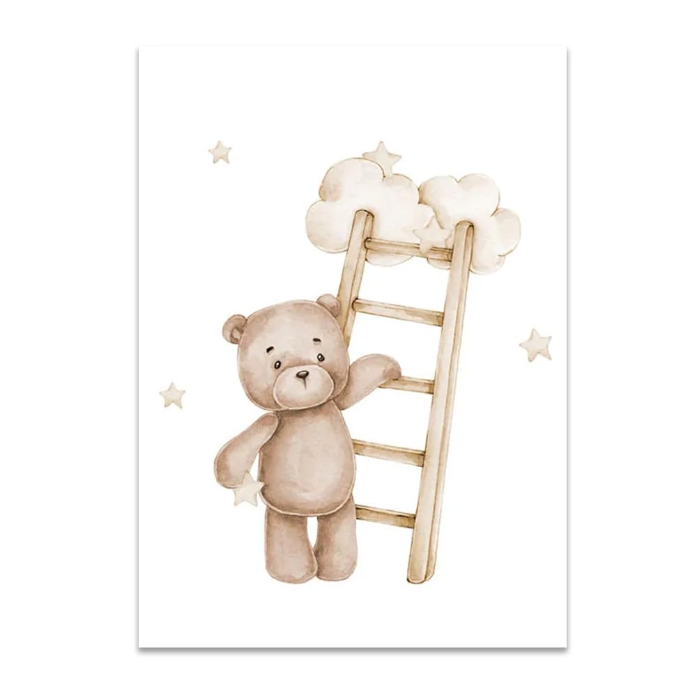 3 Laminas Oso 30X40CM Cuadros Habitacion Infantil Niño Poster Beige Lienzo Animales Bebe Laminas Decorativas Pared Infantil Cuadros Bebé Habitacion Niño Animaux Lienzo Beige Bebe Oso sin Marco