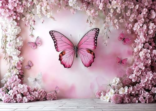 15x10ft Flower Butterfly Wall Backdrop Pink Floral Princess Girl Birthday