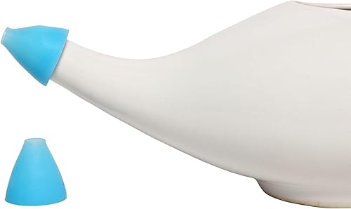 Miniatura 4 de Ceramic Neti Pot Premium hecho a mano, limpiador de nariz para Sinus apto para lavavajillas con 2 puntas de boquilla de silicona, capacidad de 7.6