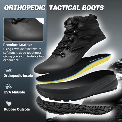 OrthoComfoot Men's Mid Top Combat Boots, Wide Fit Foot Care Boots, Heavy Duty Security & Industrial Work Footwear, Color Black, Size 10 by OrthoComfoot - Used condition - Image 4