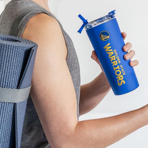 Image of Rico Industries NBA Basketball Golden State Warriors Royal Blue 24oz Stainless Steel Tumbler with Lid and Dual Functioning Lid