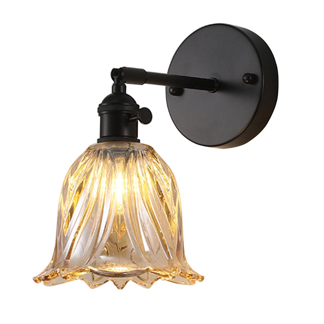 HUAYUSEDF Modern Wall Lights Glass Flower Shaped Lampshade Vintage Style Sconce Indoor Bedside Lamps for Bedroom, Living Rooms, Porches, Entryways, Dining Room (Amber)(Amber)