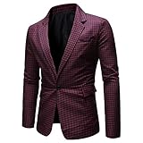 Plaid Printed Red Blazer Men One Button Wedding Dress Slim Fit Formal Business Blazer Jacket...