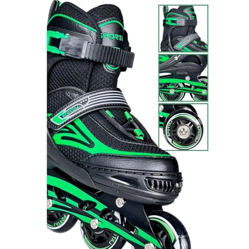 Sportaj Paten Premium TAJ-J1 Pro Paten Beyaz Led Işıklı Silikon Teker 3 in 1 Inline Çocuk Yetişkin Paten (Yeşil, 35-38)
