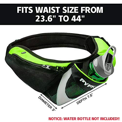 PYFK Running Belt Hydration Waist Pack with Water Bottle Holder for Men Women Waist Pouch Fanny Bag Reflective (Upgrade Green)