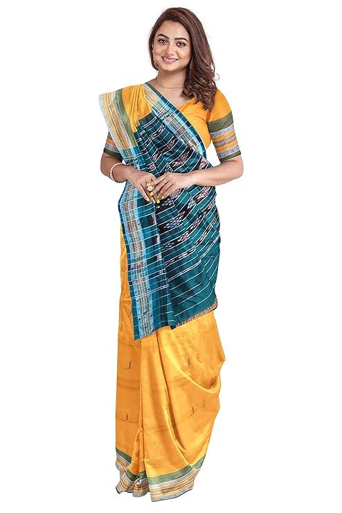 Image of Sambalpuri Handloom Saree Women's Cotton Saree Odisha Handloom Handmade Pure Cotton Khandua Natural Cotton Ikat Sambalpuri Saree For Women Ikat Handloom Saree For Women