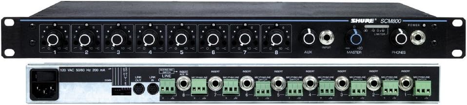 SCM800 Eight Channel Microphone Mixer with 48V Phantom Power, Designed for Sound Reinforcement, General Audio Recording and Audio-Visual Systems