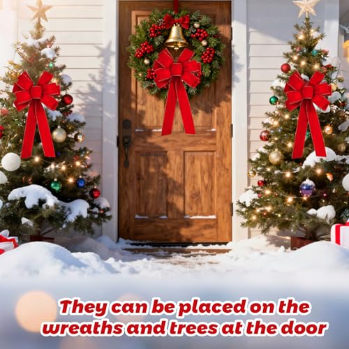 Christmas Tree Decorations 10 20in Burgundy Velvet Bows for Gift Wrapping - image 3