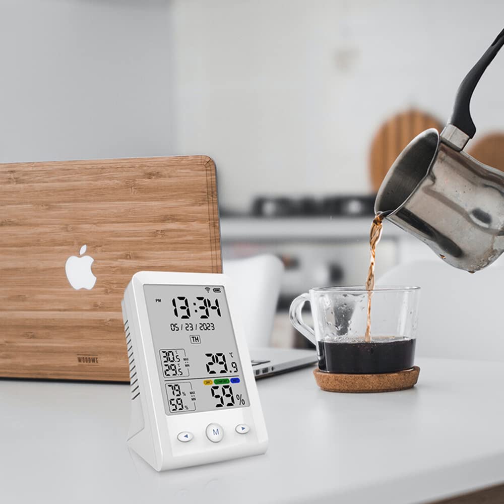 BLAIS Tuya WIFI USB Recargable Detector de temperatura y humedad Hogar Oficina Habitación del bebé Higrotermógrafo Pantalla LCD Medidor de temperatura y humedad Probador de temperatura Higrómetro