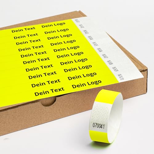 Einlassbänder aus Tyvek Individuell Schwarzer Bedruckte 19 x 255 mm mit Personalisierten Text/Logo - 100 Stück Party Eintrittsbänder - Selbstklebend und Wasserdicht Festival Armbänder