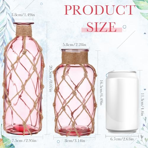 Image of Chuangdi Set of 2 Coastal Glass Flower Vase with Boho Rope, Pink