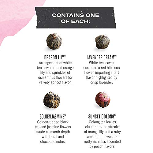 Numi Organic Tea, Tea Petite Bouquet, Flowering Tea Blossom Variety Pack, 4 Count Box #TOP3