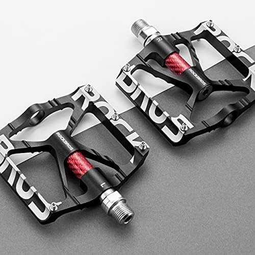 ROCKBROS Bicycle Pedals, 9/16 Mountain Bike Pedals, Anti-Slip Cycling Pedals Aluminium Alloy Reflective Sealed Bearing Anti-Skid Waterproof Dust-proof for MTB Road Bikes Black Red