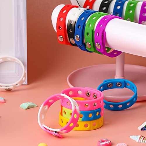 Image of MTLEE 12 Pieces Silicone Charm Rubber Bracelets Silicone Wristbands Adjustable Bracelets with Holes for Shoe Charm Girls Boys Birthday Party Award