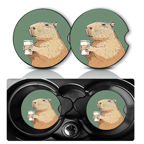 2Pack Capybara Car Cup Holder Coasters,Cars Coasters for Cup Holders,2.75" Universal Anti Slip Rubber Mat with Finger Slot,Capybara Car Accessories Interior Decor,Capybaras Gifts for Women,Men